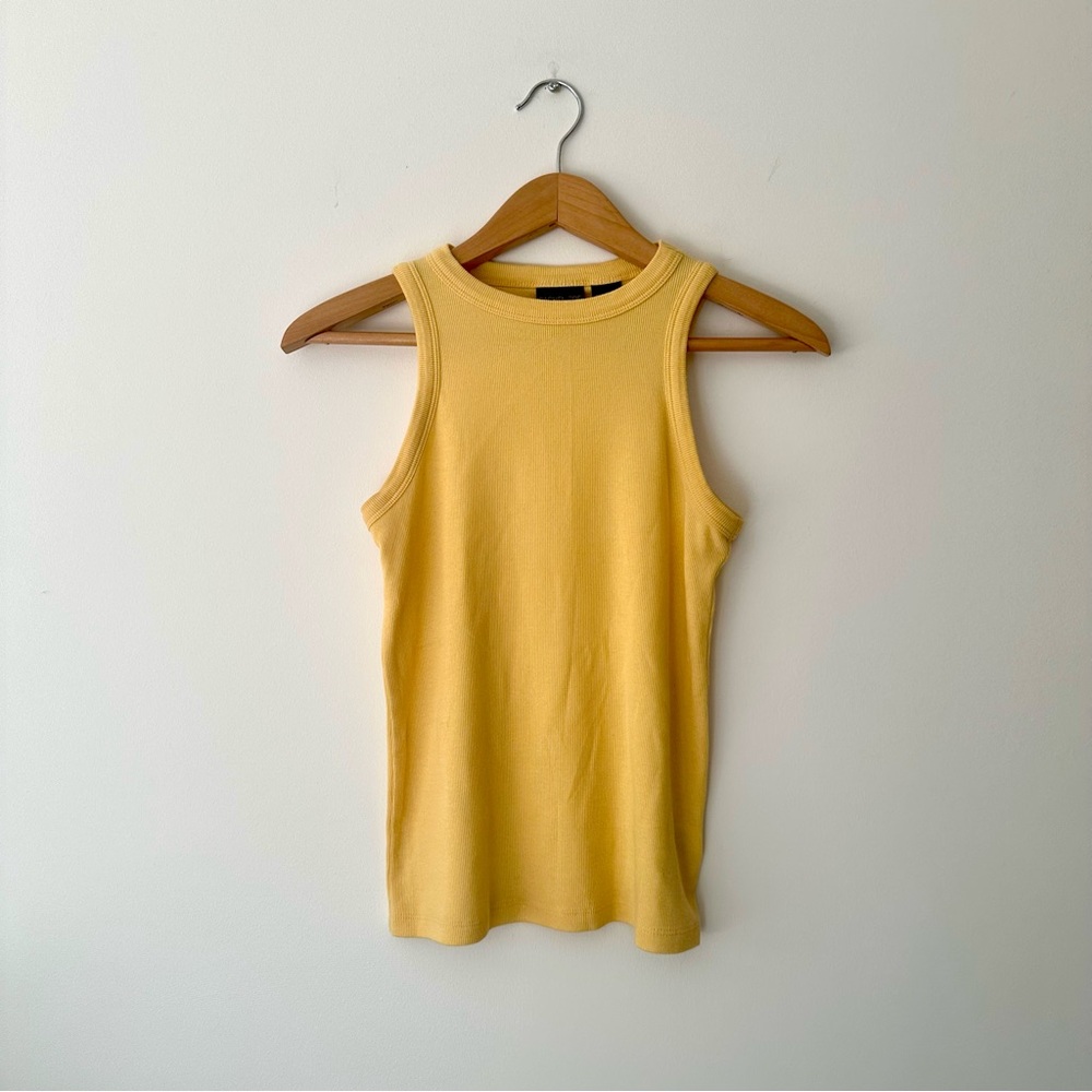 Rachel Zoe Butter Yellow Ribbed High Neck Tank Top Size Small